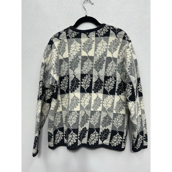 Vintage Talbots 100% Wool cardigan Sweater Medium Leaf Print Fall Hong Kong - Picture 2 of 6